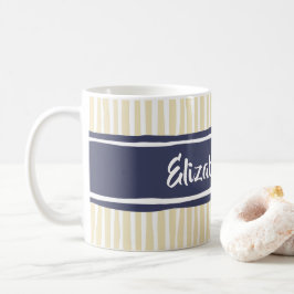 Wavy Painterly Stripes Navy und Creme mit Namen Kaffeetasse