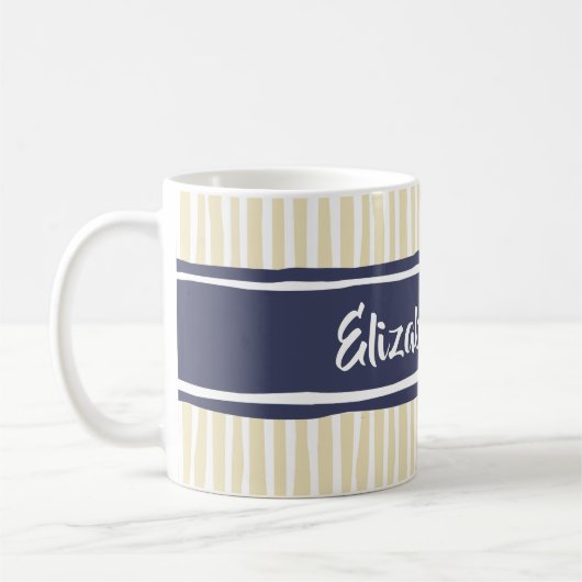 Wavy Painterly Stripes Navy und Creme mit Namen Kaffeetasse (Links)