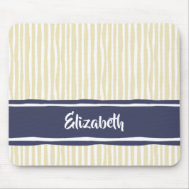 Wavy Painterly Stripes Navy und Creme mit Namen Mousepad
