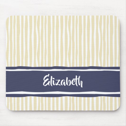 Wavy Painterly Stripes Navy und Creme mit Namen Mousepad (Vorne)