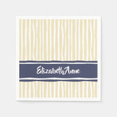 Wavy Painterly Stripes Navy und Creme mit Namen Serviette (Vorderseite)