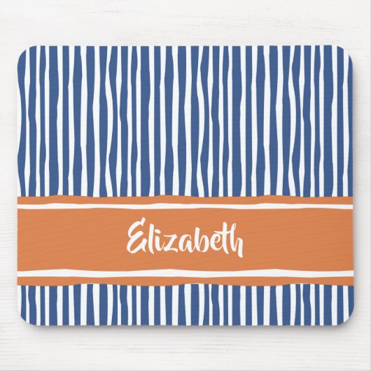 Wavy Painterly Stripes Orange und Blau mit Namen Mousepad (Vorne)