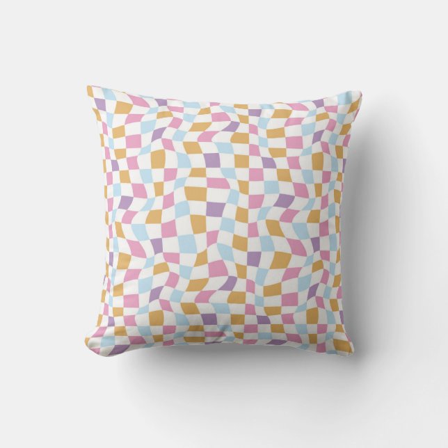 Wavy Pastel Schachbretts Kissen (Vorderseite)