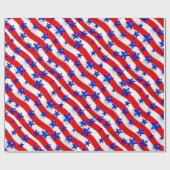 Wavy Patriotische blaue Sterne über rot-weiße Stre Geschenkpapier (Flach)