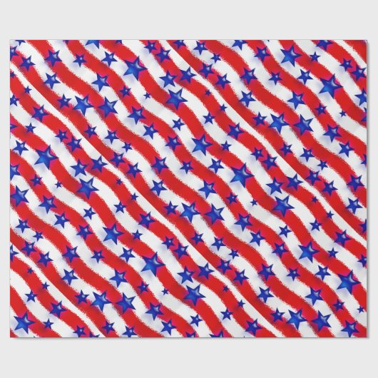 Wavy Patriotische blaue Sterne über rot-weiße Stre Geschenkpapier (Flach)