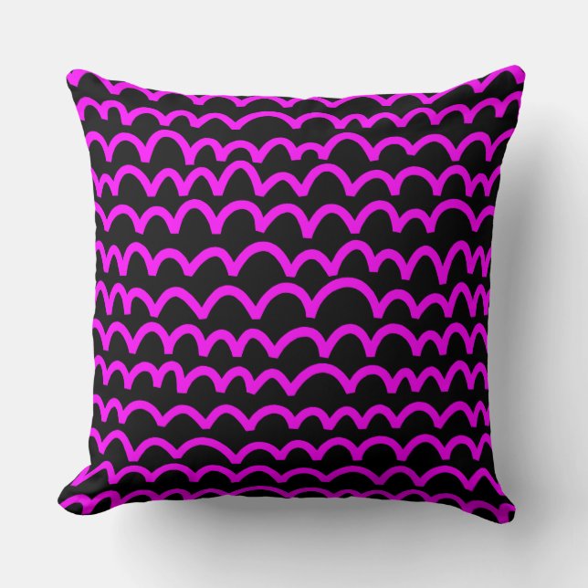 Wavy Pattern - Magenta auf schwarz Kissen (Vorderseite)