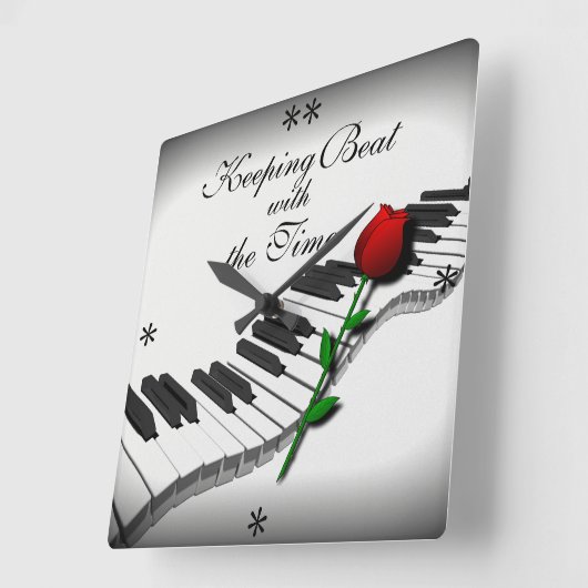 Wavy Piano Keys & Rote Rose - Custom Clock Quadratische Wanduhr (Winkel)