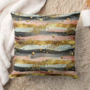 Wavy Pink & Black Streifen mit Gold Glitzer Kissen