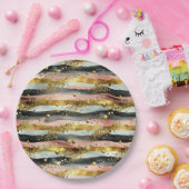 Wavy Pink & Black Streifen mit Gold Glitzer Pappteller (Party)