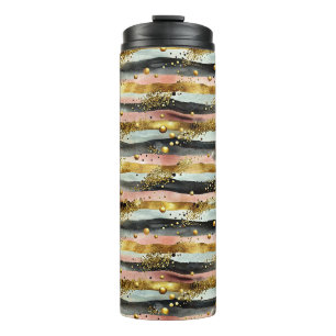 Wavy Pink & Black Streifen mit Gold Glitzer Thermosbecher
