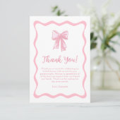 Wavy Pink Bow bindet das Knoten-Brautparty Dankeskarte (Stehend Vorderseite)