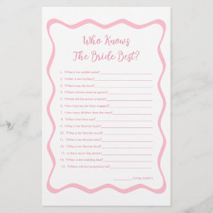 Wavy Pink Brautparty Game, das Braut am besten ken