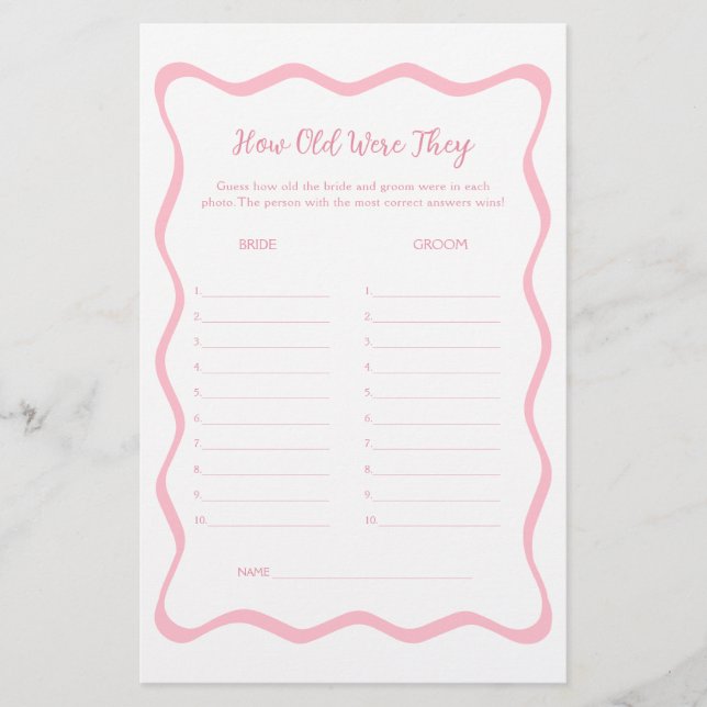 Wavy Pink Brautparty Ratet über das Zeitalter (Vorderseite)