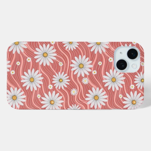 Wavy Pink Daisies Case-Mate iPhone Hülle (Rückseite (Horizontal))