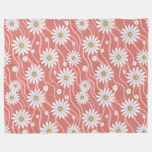 Wavy Pink Daisies  Fleecedecke (Vorderseite (Horizontal))