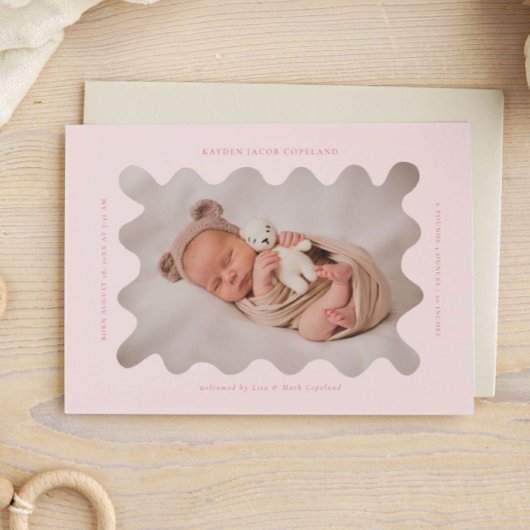 Wavy Pink Frame Birth Announcement Foto Ankündigung