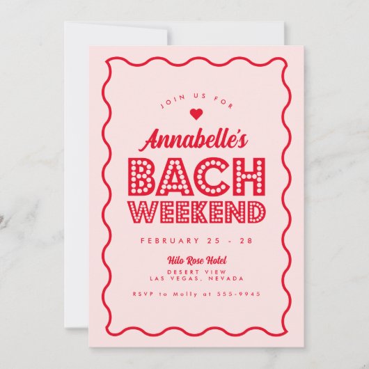 Wavy Pink Lights Bachelorette Wochenende Ausflug Einladung (Vorderseite)