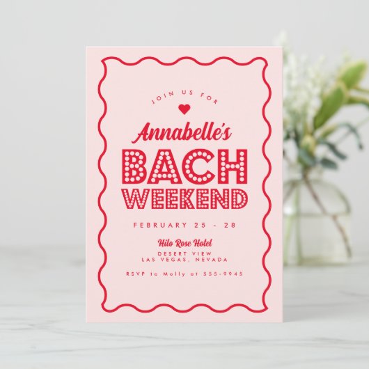 Wavy Pink Lights Bachelorette Wochenende Ausflug Einladung (Stehend Vorderseite)