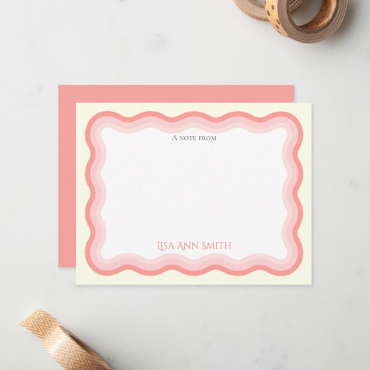 Wavy Pink Lines Girls Personalisiert flach Mitteilungskarte (Vorderseite/Rückseite Beispiel)