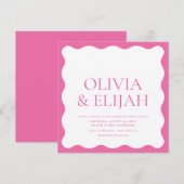 Wavy Pink Moderne Typografie Hochzeit Einladung (Vorne/Hinten)