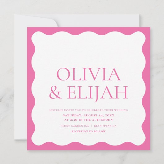 Wavy Pink Moderne Typografie Hochzeit Einladung (Vorderseite)
