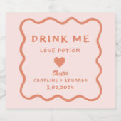 Wavy Pink Pastel Drink me Lovepotion Hochzeit Schaumweinetikett (Einzelnes Label)