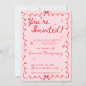 Wavy Pink Red Bachelorette Timeline Einladung (Vorderseite)