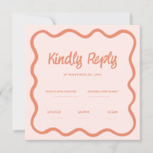Wavy Pink Red Handwriting Retro Wedding Rsvp