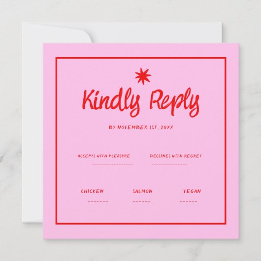 Wavy Pink Red Handwriting Retro Wedding Rsvp Einladung (Vorderseite)