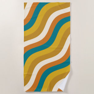 Wavy Pop Stripes Retro Muster Aquamarin Ochre Must Strandtuch