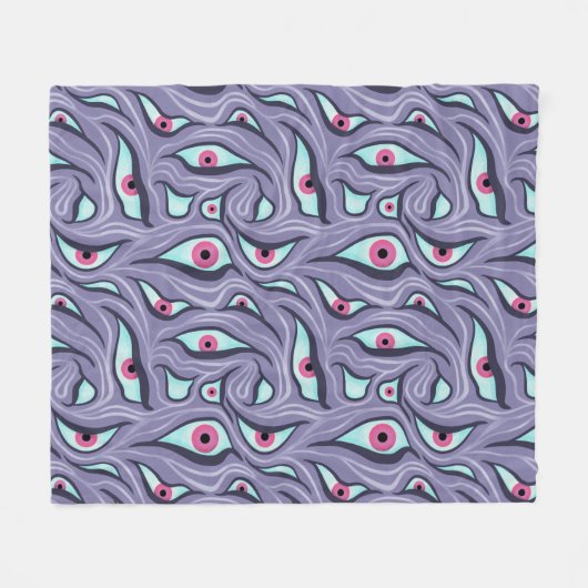 Wavy Psychedelischer Horror - Lila Eye Pattern Fleecedecke (Vorderseite (Horizontal))