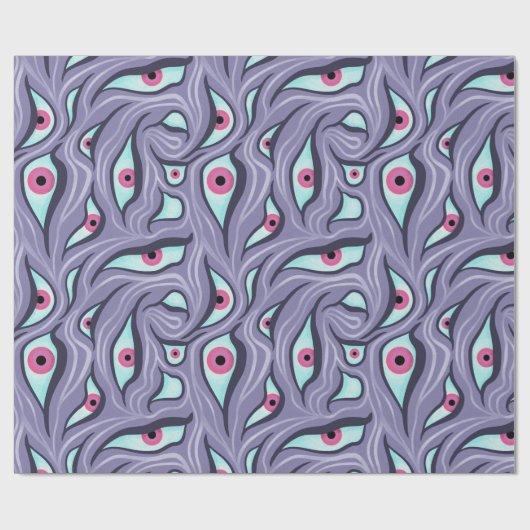Wavy Psychedelischer Horror - Lila Eye Pattern Geschenkpapier (Flach)