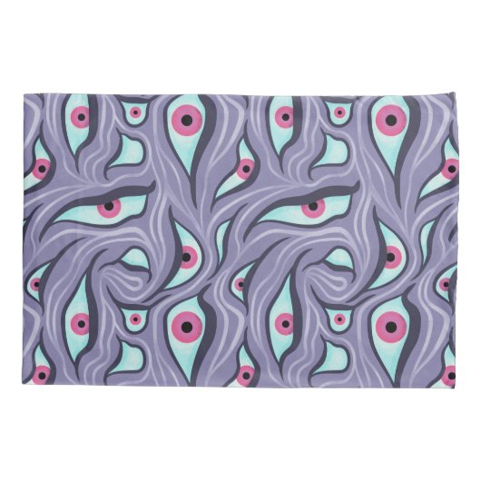 Wavy Psychedelischer Horror - Lila Eye Pattern Kissenbezug (Rückseite)