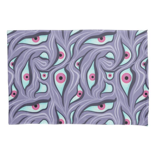 Wavy Psychedelischer Horror - Lila Eye Pattern Kissenbezug (Vorderseite)