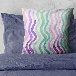 Wavy purple and green watercolor lines kissen