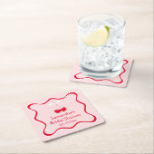 Wavy Red and Pink Cherry Bow Brautparty Rechteckiger Pappuntersetzer (Vor Ort)