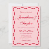 Wavy Red and Pink Wedding Einladung (Vorderseite)