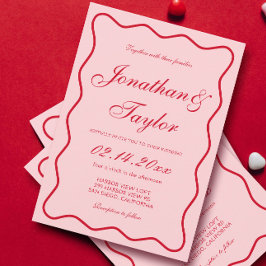 Wavy Red and Pink Wedding Einladung