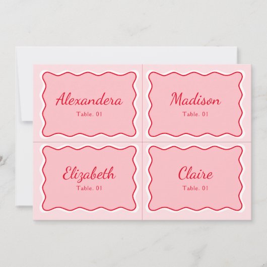 Wavy Red and Pink Wedding Name Platzkarte DIY (Vorderseite)