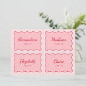 Wavy Red and Pink Wedding Name Platzkarte DIY (Stehend Vorderseite)