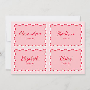 Wavy Red and Pink Wedding Name Platzkarte DIY