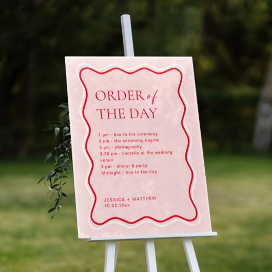 Wavy Red and Pink Wedding Order of the Day Acrylschild
