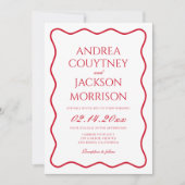 Wavy Red and Pink Wedding Theme Einladung (Vorderseite)