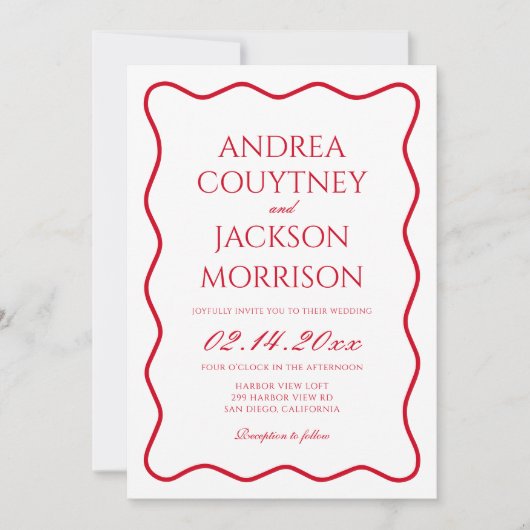 Wavy Red and Pink Wedding Theme Einladung (Vorderseite)