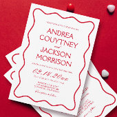 Wavy Red and White Eclectic Wedding Einladung