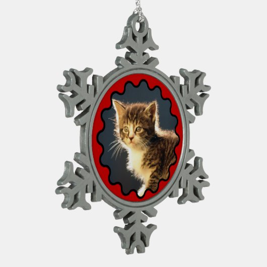 Wavy Red Border Foto Snowflake Ornament (Links)