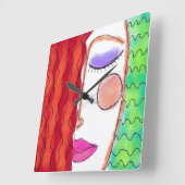 Wavy Red Hair Abstract Art Square Wall Clock Quadratische Wanduhr (Winkel)