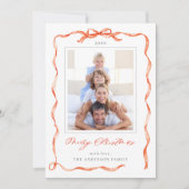 Wavy Red Ribbon Bow Frame 2 Foto Weihnachten (Vorderseite)