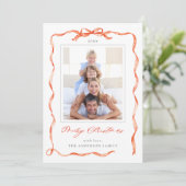 Wavy Red Ribbon Bow Frame 2 Foto Weihnachten (Stehend Vorderseite)