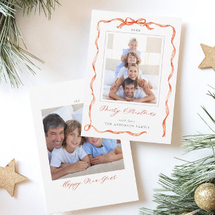 Wavy Red Ribbon Bow Frame 2 Foto Weihnachten